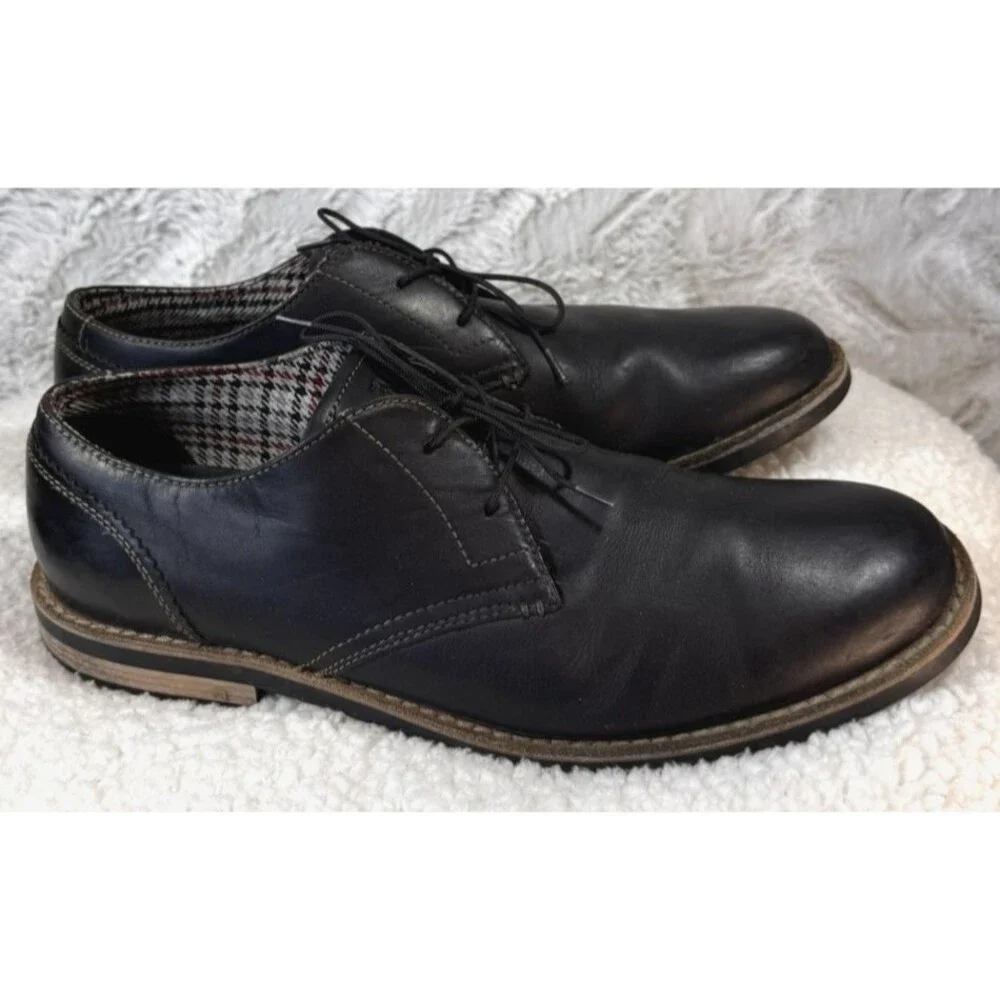Original Penguin Black Dark Brown Leather Loafers Oxfords‎ Men's 12
